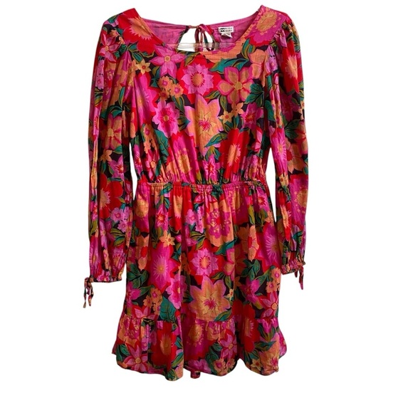 Billabong Heaven Sent Floral Long Sleeve Open Back Mini Dress SZ M - Picture 7 of 11